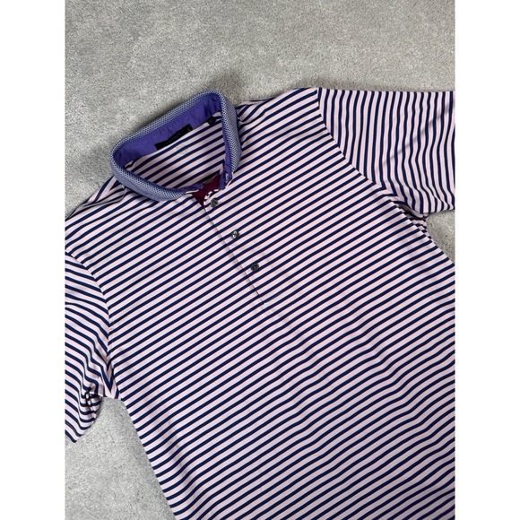Greyson Performance Golf Polo Mens L Jacquard Collar Multicolor Striped Flawless - Picture 2 of 9
